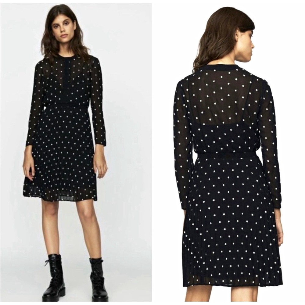 Maje Rivola Floral Embroidered Pleated Midi Dress Women's Size 1 Retail $400